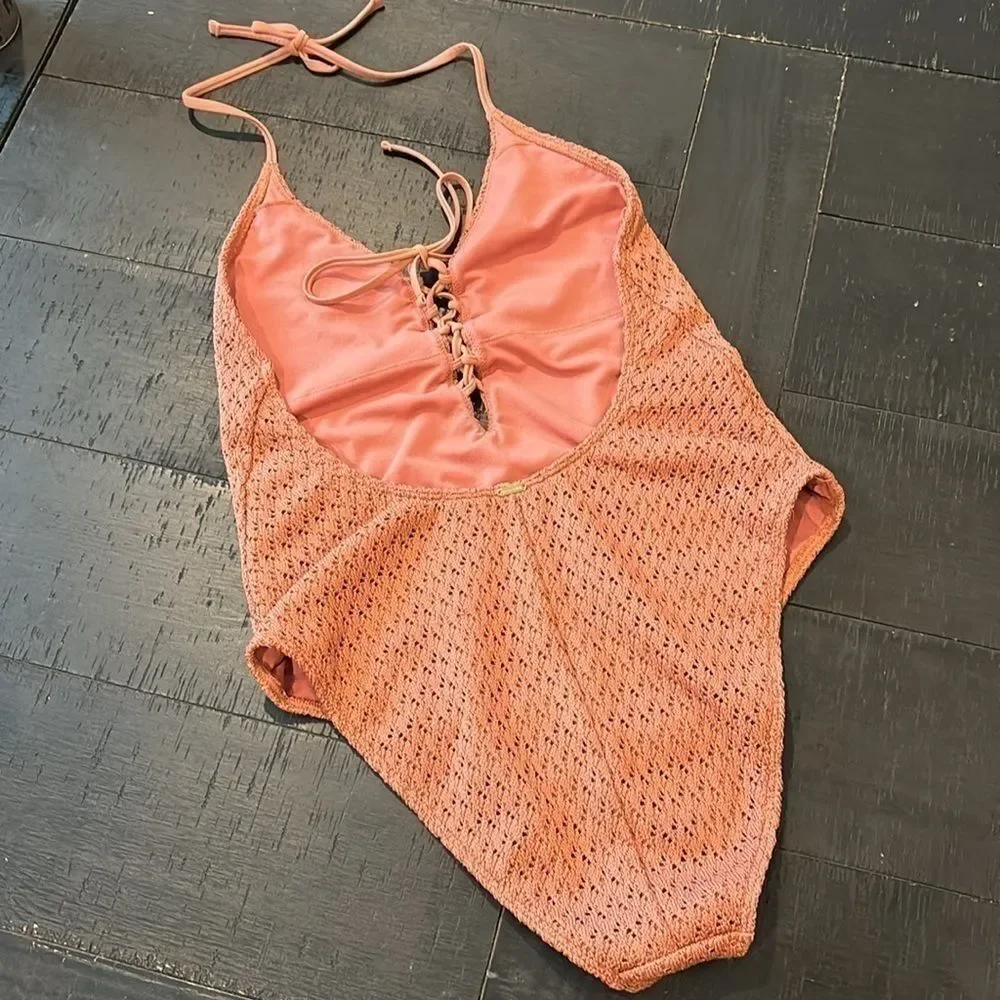 Hollister Lace up Crochet One Piece NWOT Large Beach Swim Vacation​​​​​​​​​​​​​